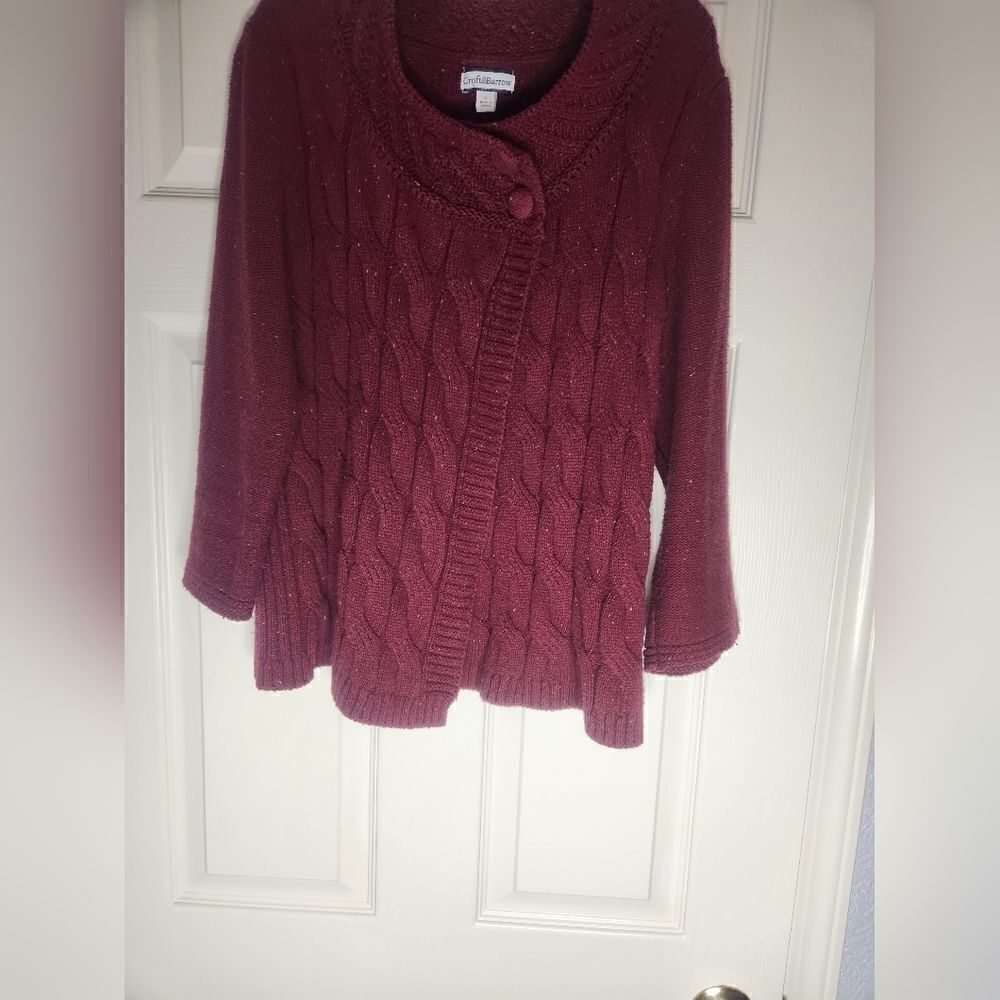 Croft & Barrow L 3/4SlvCottonBlend CableKnit DoubleButton Women'sCardiganSweater